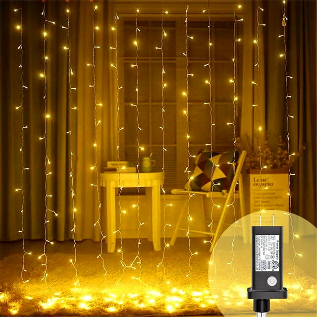 Curtain Lights, Outdoor Curtain String Lights with 8 Modes for Wall