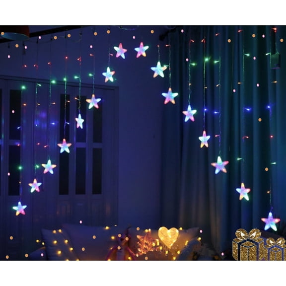 Curtain Lights, Party Twinkle Star V-Shaped 138 LED fairy lights Curtain String Lights, Back to Office Window Curtain Lights with 8 Flashing Modes Wedding Party, Home Decorations (RGB)