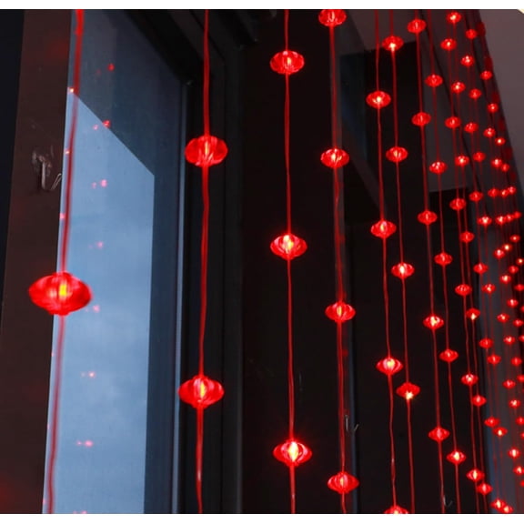 Curtain Lights, Red Lanterns Christmas Curtain Lights USB with Remote Control 8 Modes for Wedding, Spring Festival, Party, Christmas