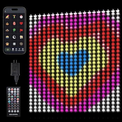 Curtain Lights Smart Curtain Lights with 540 LED Music Sync Dynamic DIY Wall Lights APP & Remote Control Curtain String Lights for Valentine's Day Bedroom Window Indoor Outdoor Decor