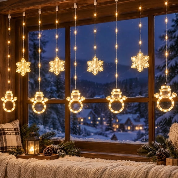 Curtain Lights, Window Hanging String Lights, Remote Control, USB Powered, Winter Holiday Decor, 1 set