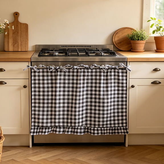Handmade Oven Skirt and Dishwasher Curtain, Vintage Lace Tie Top Cover to Hide Clutter, Polyester, 21x29 in, 1 Piece