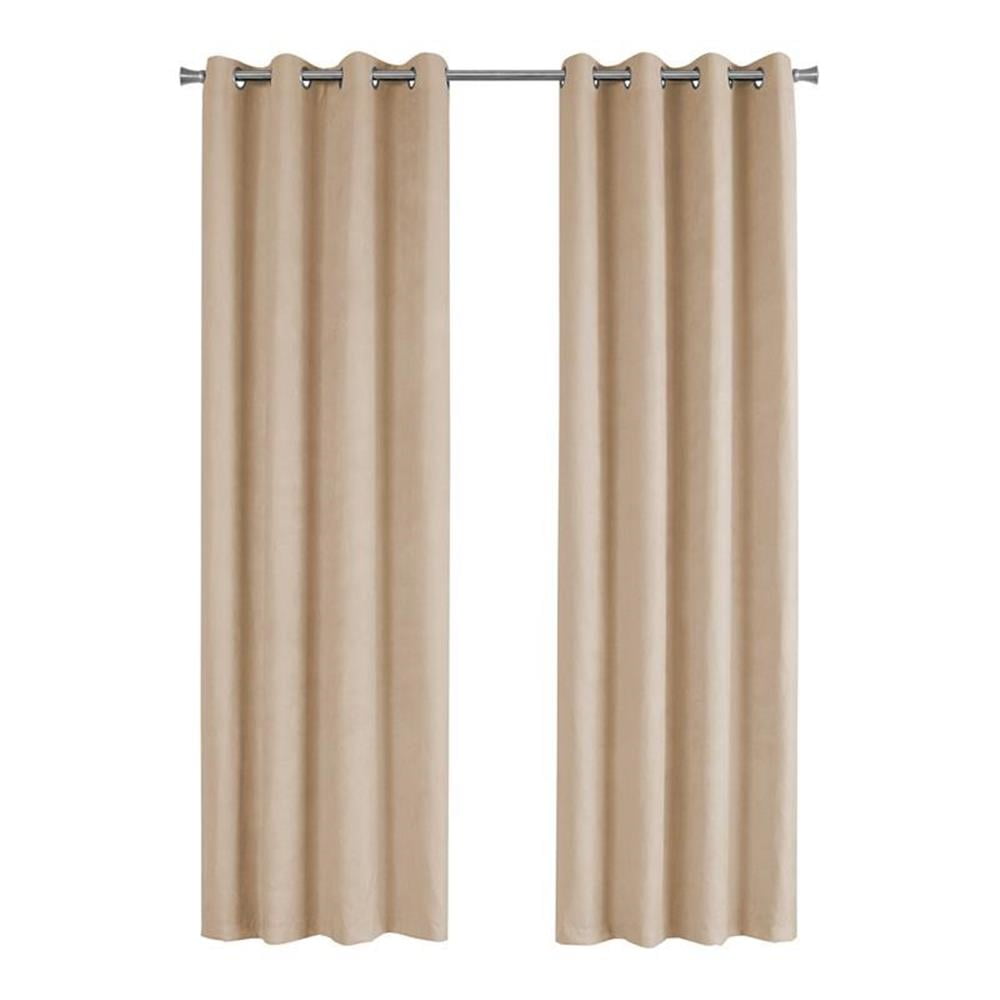 Beige Velvet Polyester Blackout Grommet Curtain Panels, 54" x 84"