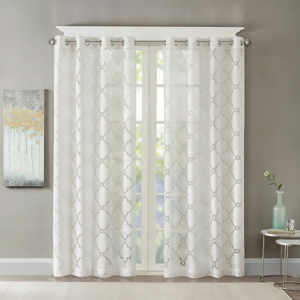 Curtain Panel, Fretwork Sheer, Grommet Top, Lightweight Burnout, 50X84 ...