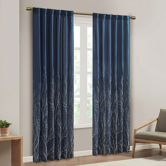 Curtain Panel(Only 1 Pc Panel),White+Blue Polyester Household Supplies Décor Curtains
