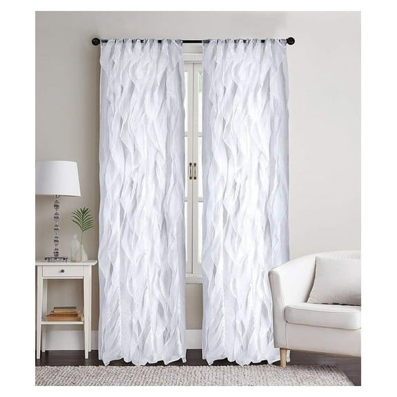 Curtain Panels - Ruffled Curtains for Bedroom, Sheer Voile Panels with Vertical Ruffles, Perfect Room Decor, , Pretty & Romantic, Ruffle Curtains 2 Panels, 84" White