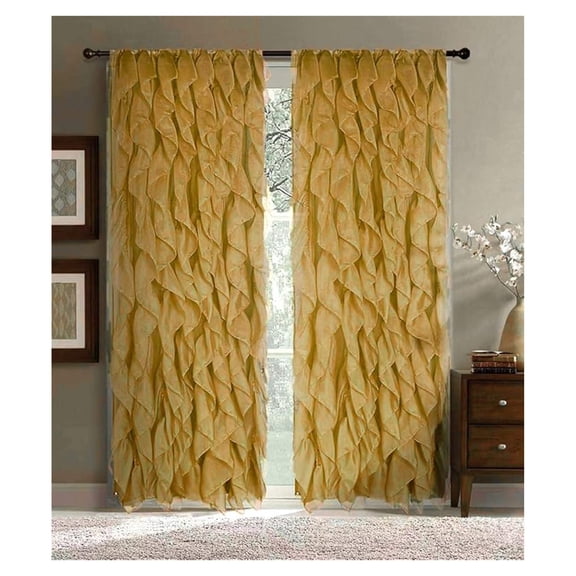 Curtain Panels - Ruffled Curtains for Bedroom, Sheer Voile Panels with Vertical Ruffles, Perfect Room Decor, & Romantic, Ruffle Curtains 2 Panels, 95" /Bronze