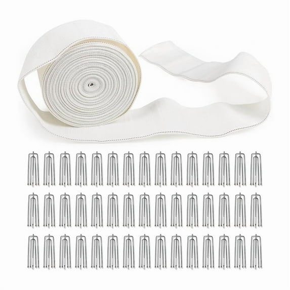Curtain Pleat Tape, 10 Meters/11 Yards Pleater Tape for Curtains with 30 Pcs 4 Prongs Curtain Pleat Hooks for Drapes