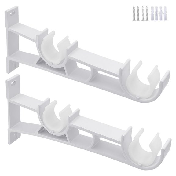 Curtain Pole Brackets White Pole Holders Rail Brackets for 25-28mm Poles, Heavy Duty Curtain Rod Bracket, 2 Pack