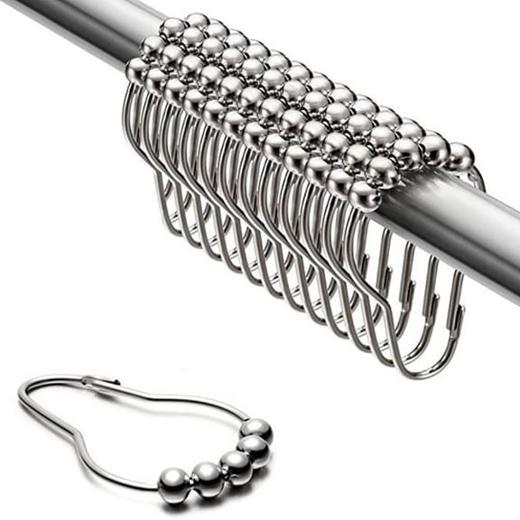 Curtain Poles Shower Rod Hook Hanger Shower Curtain Rings for Bathroom Home Use Clips,Set of 12 (Silver)