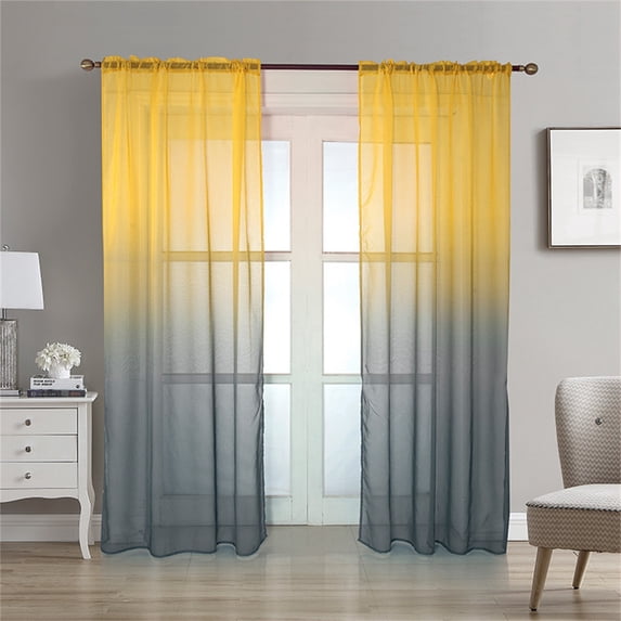 Curtain,Polyester Curtains Gradient Semi Voile Rod Pocket Curtains For Bedroom And Living Room Gradient Window Drapes Room Darkening Curtains For Living Room