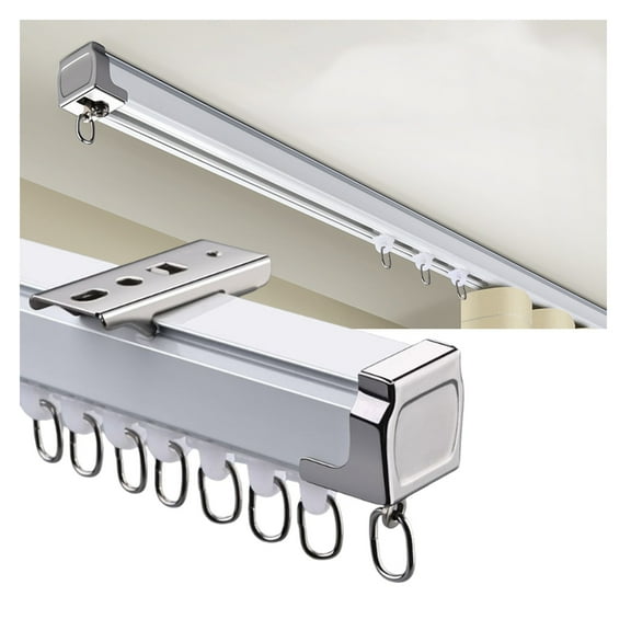 Curtain Rail Wall Ceiling Curtain Rod, Aluminum Alloy Rail System, Mute Curtain Rail, with Curtain Pulley for Office Home Bathroom