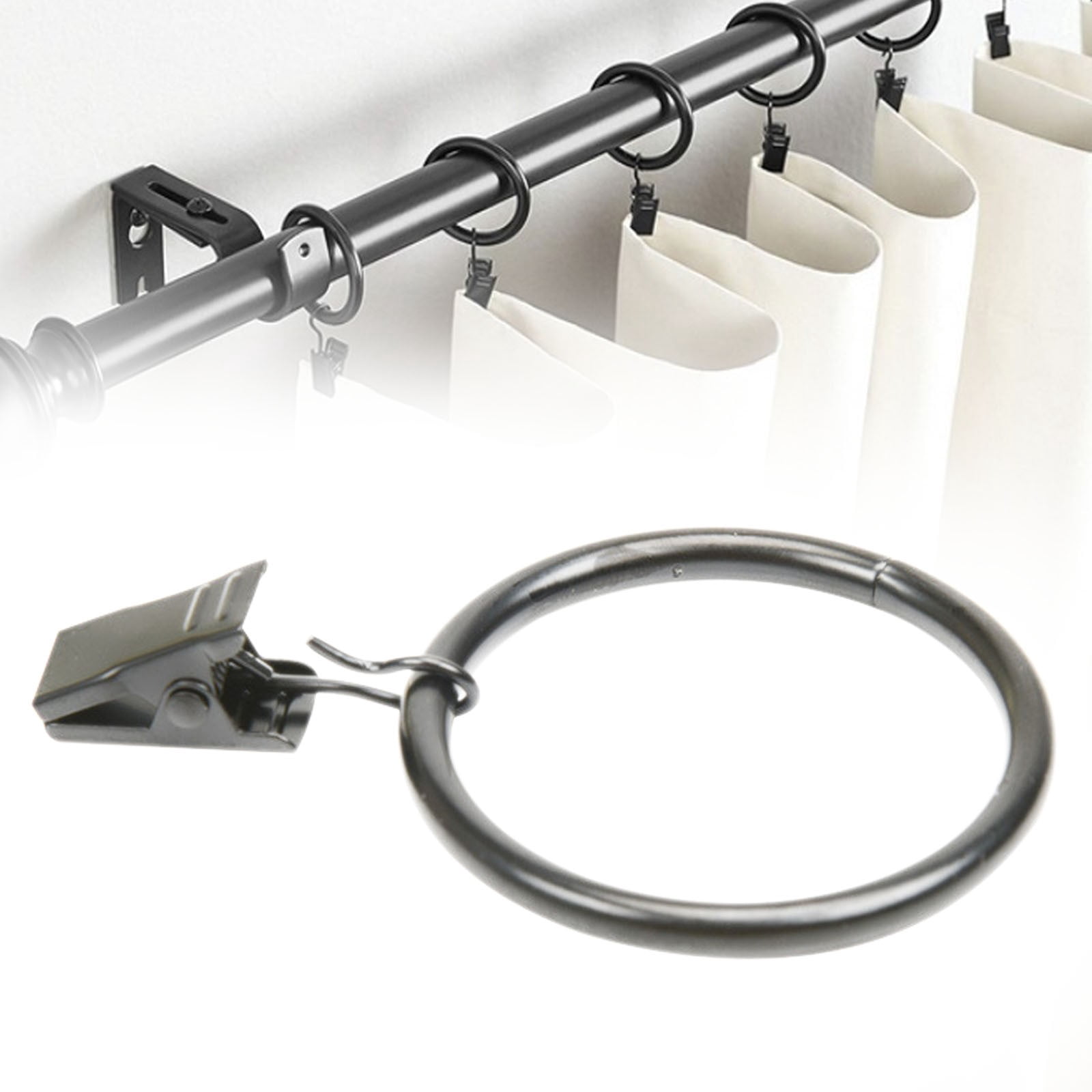 Curtain Rings with Clips, Heavy Duty Window Clip Rings Black Curtain