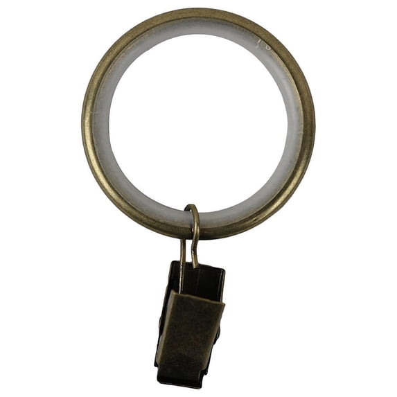 Urbanest 1.5" Metal Curtain Rod Rings with Clips, Fits up to 1″ Rod – Durable Drapery Rings for Smooth Gliding & Secure Grip, 32 Pieces, Antique Brass