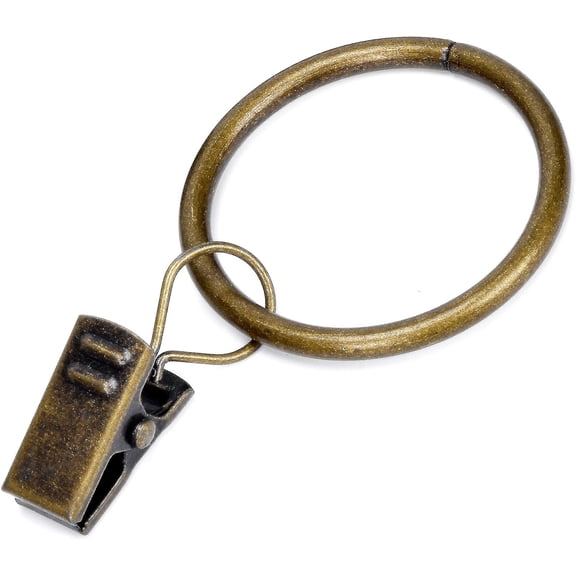 Curtain Rings with Clip - Set of 28,Interior Diameter 1.26",Fits for 1-Inch Metal Rod - Antique Brass
