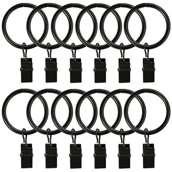 Curtain Rings with Clips 25 Pack Metal Curtain Clips Decorative Drapery Rings (1.26 Inch Interior Diameter Matte Black)