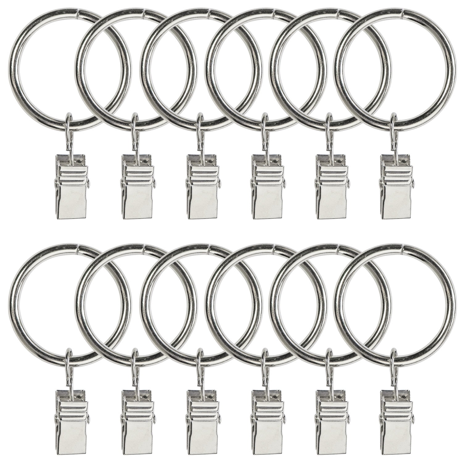 25 Pack Silver Metal Curtain Rings with Clips, 1.26 Inch Diameter ...
