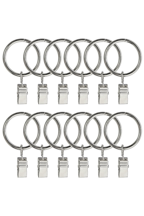 Curtain Rings with Clips 25 Pack Metal Curtain Clips Decorative Drapery Rings (1.26 Inch Interior Diameter Silver)