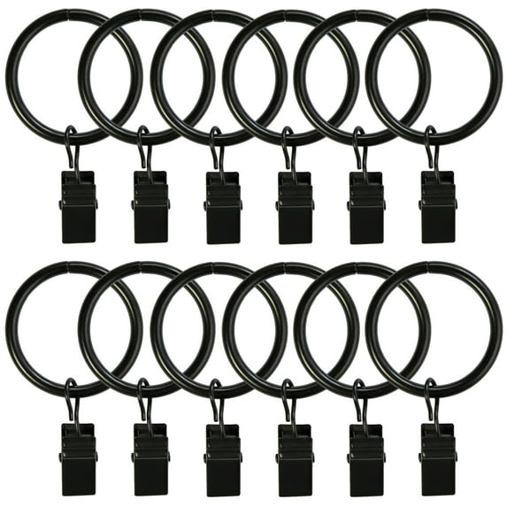 Curtain Rings with Clips 50 Pack Metal Curtain Clips Decorative Drapery Rings (1.26 Inch Interior Diameter Matte Black)