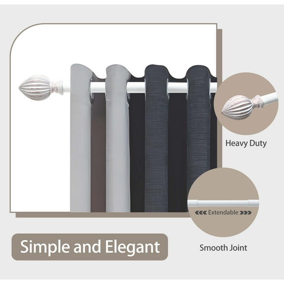 Curtain Rod 1inch Diameter Adjustable Window Curtain Rods with ball finials, 3piece brackets, hardware kits. Champagne 36-72 inches.