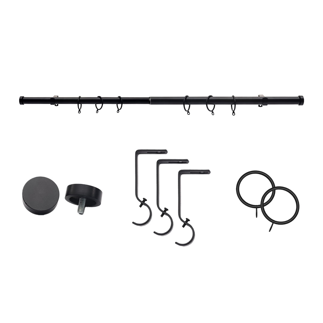 Coquilles Modern Adjustable Curtain Rods 1 Inch Diameter, Black with Cap Finials, 28-48 Inches