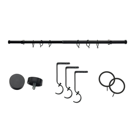 Coquilles 1-Inch Diameter Adjustable Black Single Curtain Rods with Cap Finials, 36-72 Inches