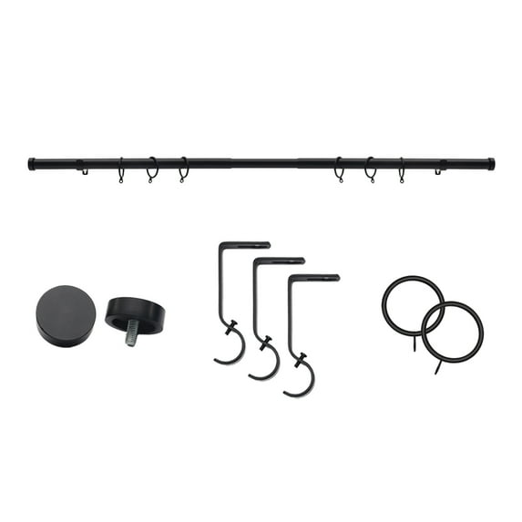 Coquilles 1-Inch Diameter Adjustable Black Modern Curtain Rods - 48-86 Inches