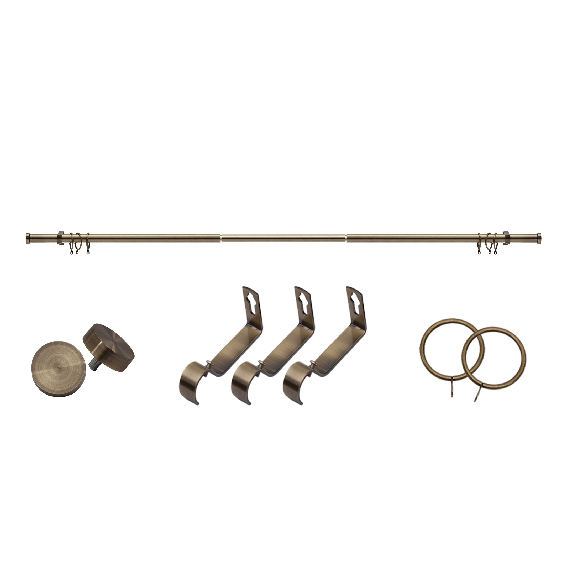 Coquilles Modern  1 Inch Antique Brass Cap Finial Adjustable Single Curtain Rods 48-86 Inches
