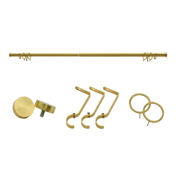 Coquilles 1-Inch Diameter Adjustable Gold Curtain Rods with Cap Finials, 28-48 Inches