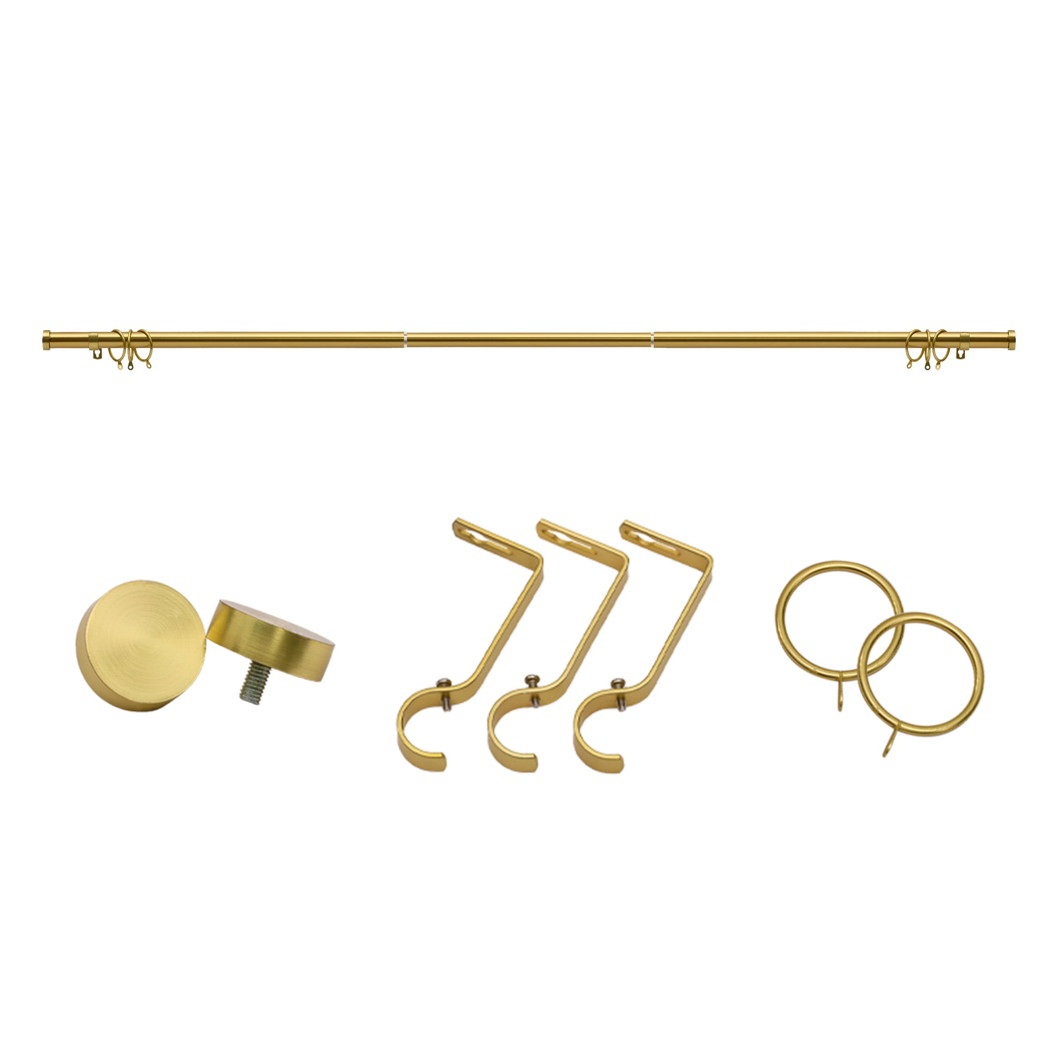 Coquilles 1 Inch Adjustable Single Curtain Rods, Gold with Cap Finials, 36-72 Inches