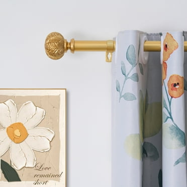 Curtain Rod 1inch Diameter Adjustable Window Drapery Rods with ball finials, 3piece brackets, hardware kits. Gold 48-120 inches.
