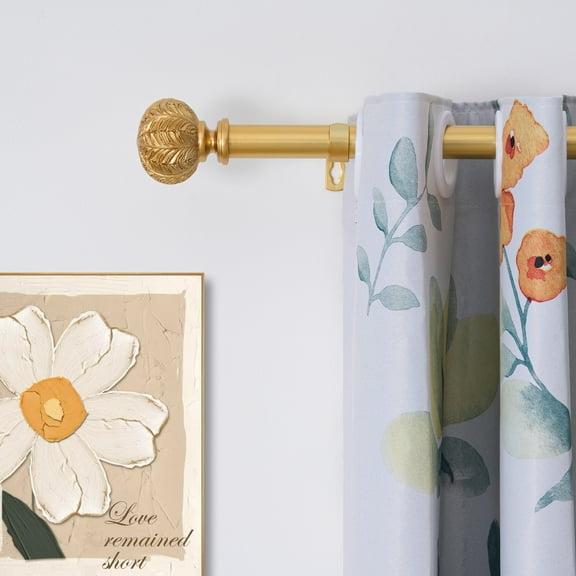 Curtain Rod 1inch Diameter Adjustable Window Drapery Rods with ball finials, 3piece brackets, hardware kits. Gold 48-86 inches.