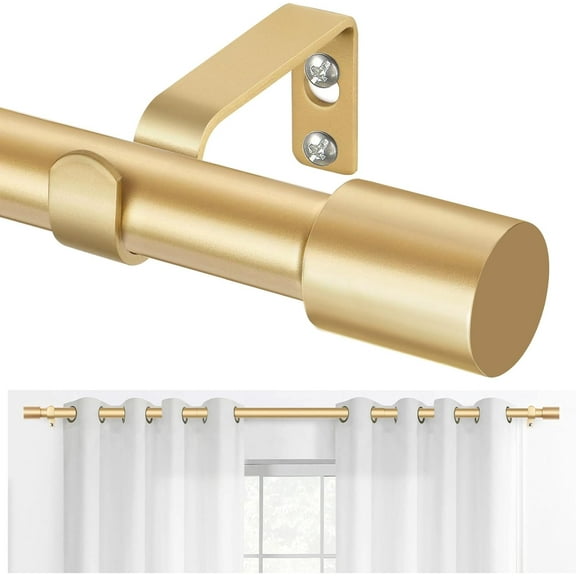 Curtain Rod 32 to 43 Inch(2.6 to 3.6 ft), Adjustable Splicing Window Curtain Rods, 3/4 Drapery Rods for Windows, Decorative Single Rod with Modern Cap Finial, Antique Gold