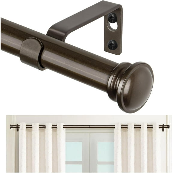 Curtain Rod 32 to 58 Inch(2.6-4.8ft), Telescoping Splicing 3/4 Drapery Rods for Windows 20 to 53 Inch, Decorative Single Rod with Small Cap Finial, Black