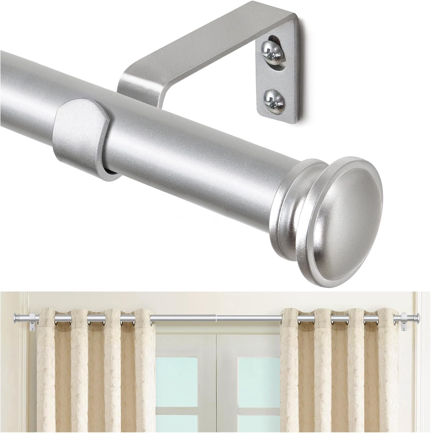 Window Panel Rods Curtain Rod 32 to 58 Inch(2.6-4.8ft), Telescoping Splicing 3/4 Drapery ...