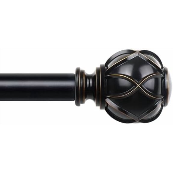 Curtain Rod 32 to 58 Inch,  Heavy Duty Curtain Rods for Windows, Telescoping Single Drapery Rod with Netted Texture Finials, Black