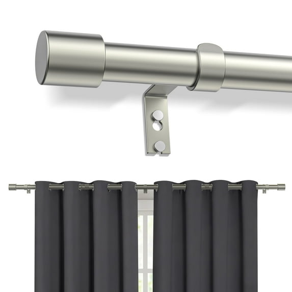 Curtain Rods, Single Curtain Rod for Windows 32 to 120 inch,1 inch Adjustable Silver Curtain Rod Easy Installation with Modern Design, Decorative Long Drapery Rods with Brackets