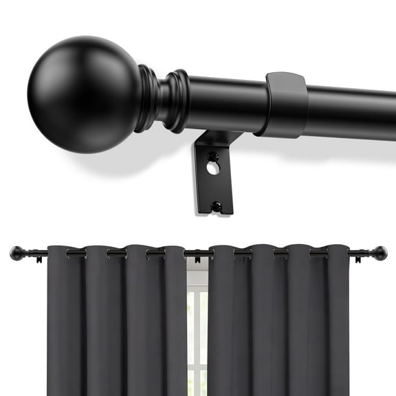 Curtain Rods, Single Curtain Rod for Windows 32 to 144 inch,1 inch Adjustable Matte Black Curtain Rod Easy Installation with Modern Design, Decorative Long Drapery Rods with Brackets