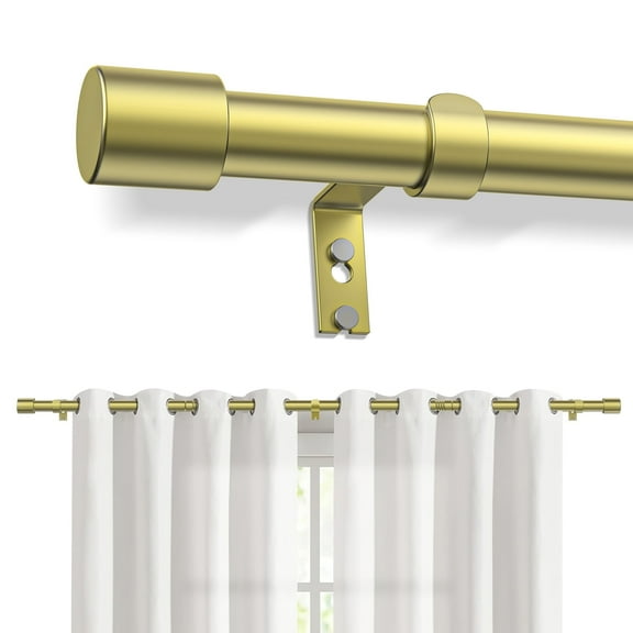 Curtain Rods, Single Curtain Rod for Windows 32 to 144 inch,1 inch Adjustable Brass Gold Curtain Rod Easy Installation with Modern Design, Decorative Long Drapery Rods with Brackets