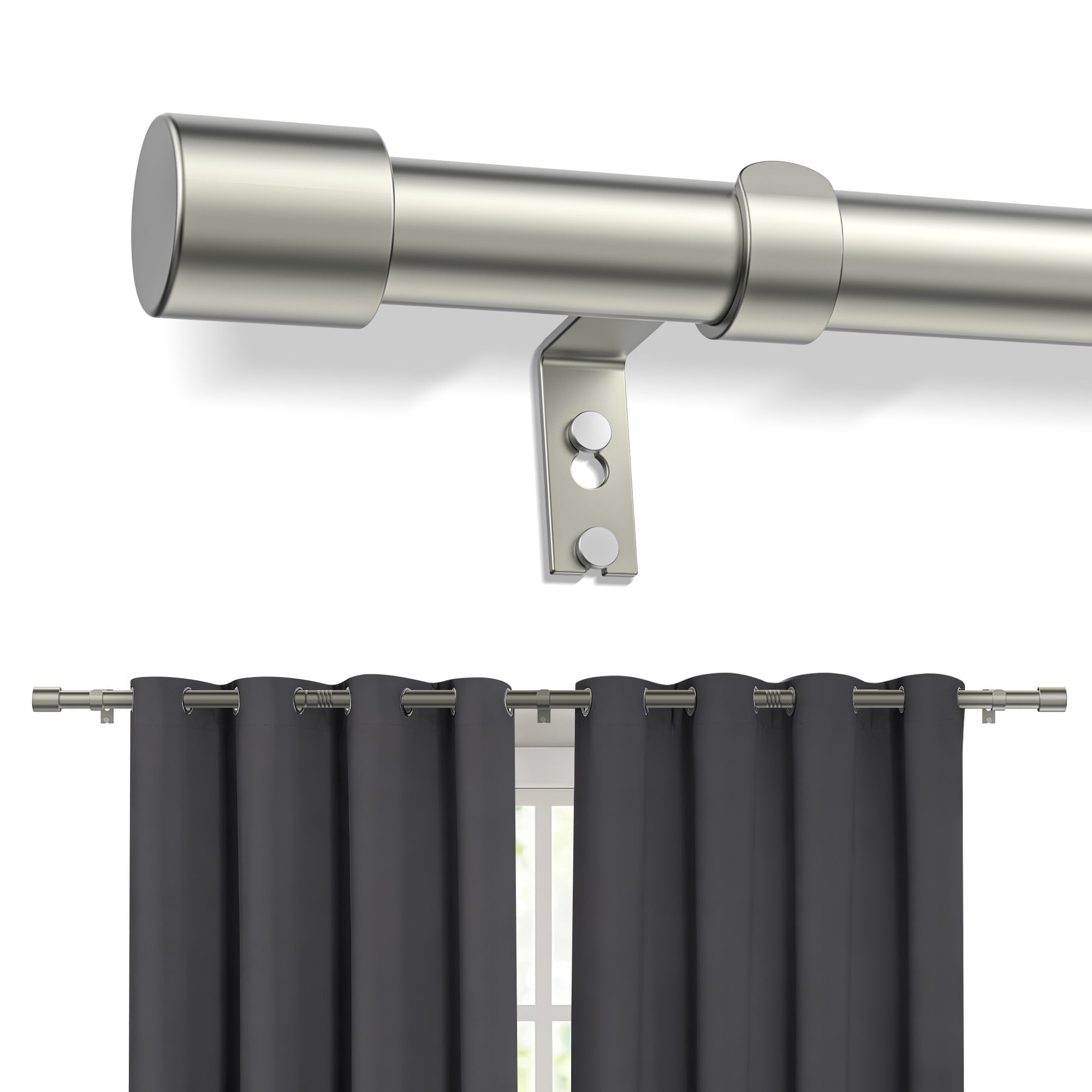 Curtain Rods, Single Curtain Rod for Windows 32 to 144 inch,1 inch Adjustable Silver Curtain Rod Easy Installation with Modern Design, Decorative Long Drapery Rods with Brackets