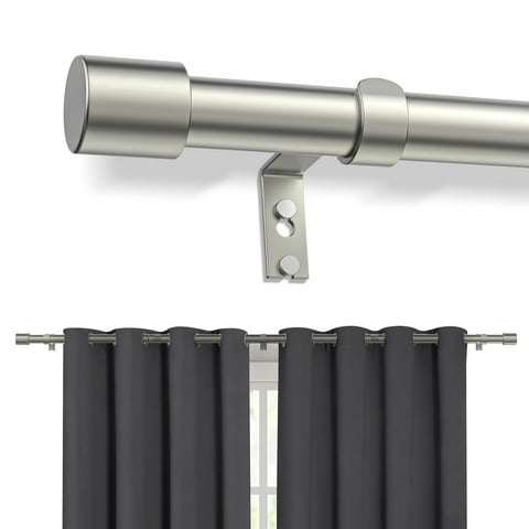 Curtain Rods, Single Curtain Rod for Windows 32 to 144 inch,1 inch Adjustable Silver Curtain Rod Easy Installation with Modern Design, Decorative Long Drapery Rods with Brackets