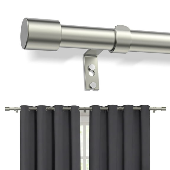 Curtain Rods, Single Curtain Rod for Windows 32 to 144 inch,1 inch Adjustable Silver Curtain Rod Easy Installation with Modern Design, Decorative Long Drapery Rods with Brackets