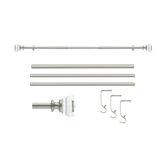 Curtain Rod Adjustable Window Drapery Rods with clear acrylic plexiglass square finials, 3piece brackets, hardware kits. Champagne 48-120 inches.