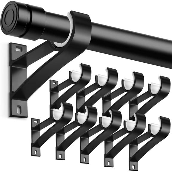 Curtain Rod Bracket, 10 Pack Heavy Duty Curtain Rod Holders, Black Rods Hooks Hangers for Wall, Drapery Rod Support Brackets for 1 Inch Drape Poles