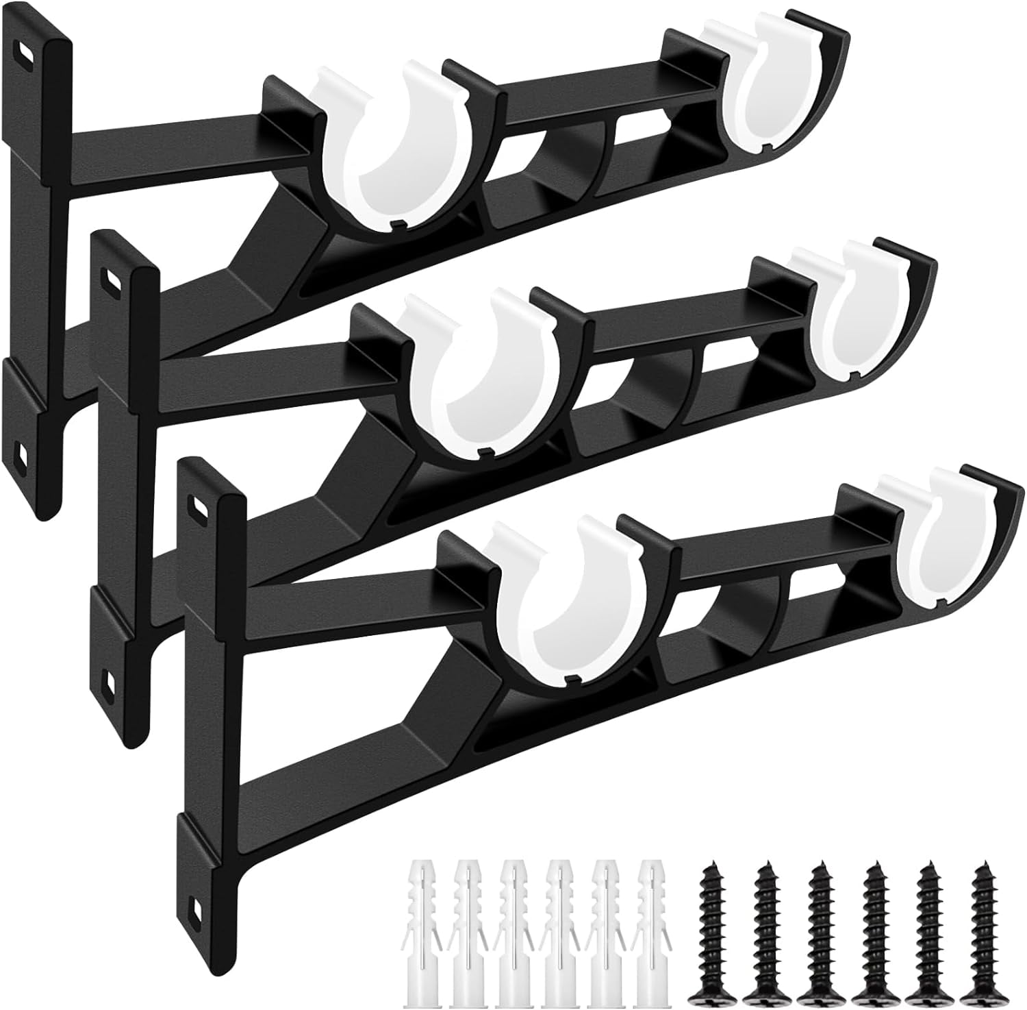 Curtain Rod Bracket, 3 Pack Double Curtain Rod Brackets, Heavy Duty ...