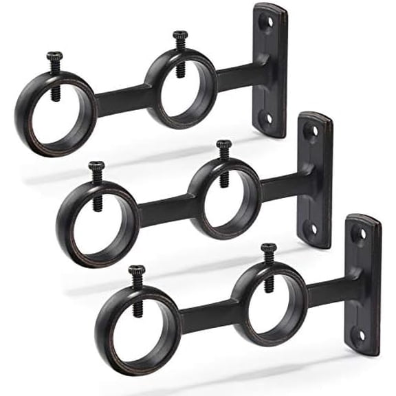 Curtain Rod Bracket, 3pcs Adjustable Curtain Rod Holder, Double Curtain Brackets Wall Mount Curtain Rod Hooks for Living Room Bathroom Bedroom Curtain rods, Drapery Rods (Black)