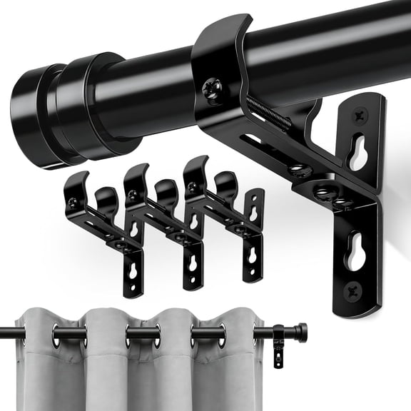 Curtain Rod Bracket, Curtain Rod Holders for Wall, Heavy Duty Ceiling Rods Hooks Hangers for 5/8" to 1 1/2" Dia Rods, Adjustable Black 4 Pack