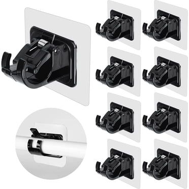 Curtain Rod Bracket No Drilling 8pcs, Self Adhesive Nail Free Curtain Rod Wall Brackets Hooks, Adjustable Drapery Towel Holder Fixing Hook for Home Bathroom Kitchen and Hotel Use (Black)