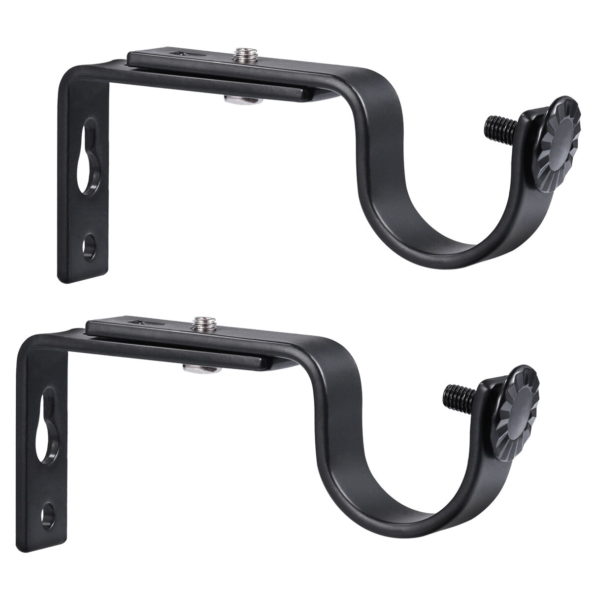 3PCS Heavy Duty Curtain Rod Brackets - 1 Inch Adjustable Wall Holders, Black