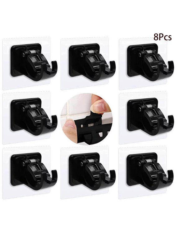Curtain Rod Bracket Self Adhesive Towel Rod Hook for Home Bathroom(Black,8Pcs )